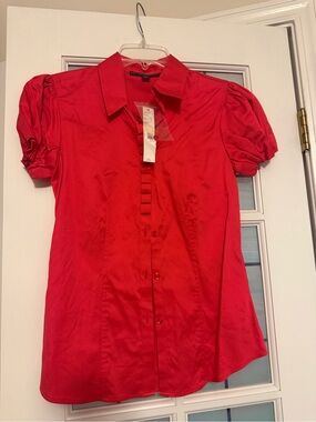 Antonio Melanie Red Puff Sleeve Button-Front Blouse